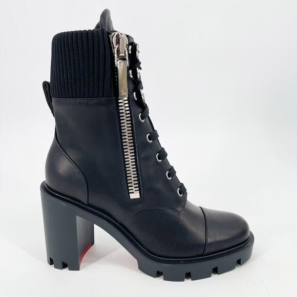 Christian Louboutin En Hiver Black Biker Moto Chunky Lug Sole Boots EU 38.5 - Picture 2 of 11